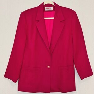 Vintage Emo Magenta Pink 100% Pure Wool Single Button Blazer Made in USA Size 10